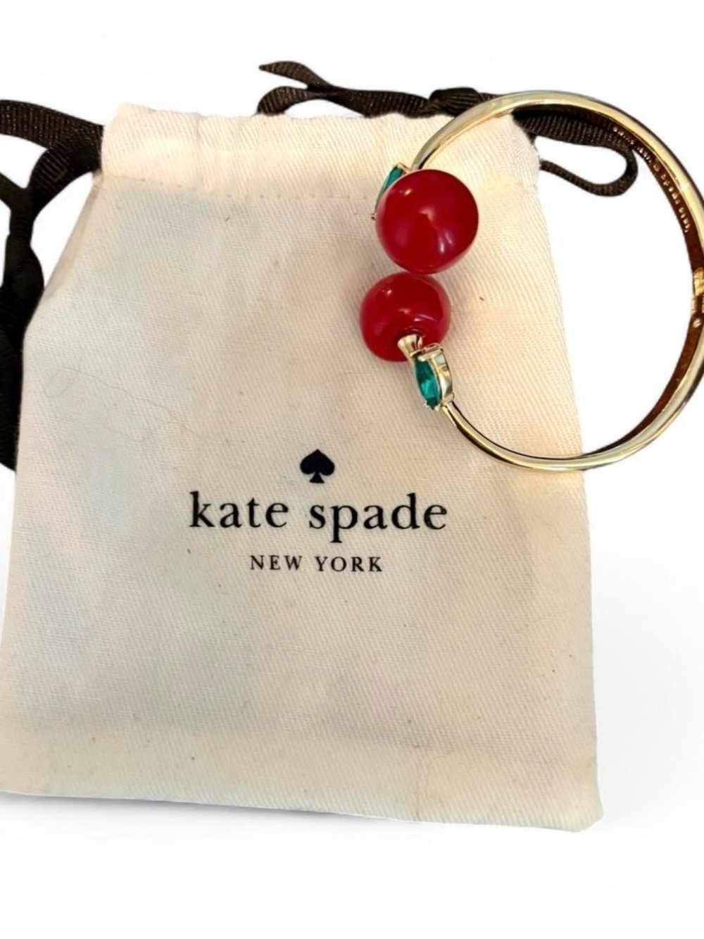 Kate Spade Ma Cherie Gold Cherry Bangle Bracelet with Red and green Accents - Picture 3 of 6